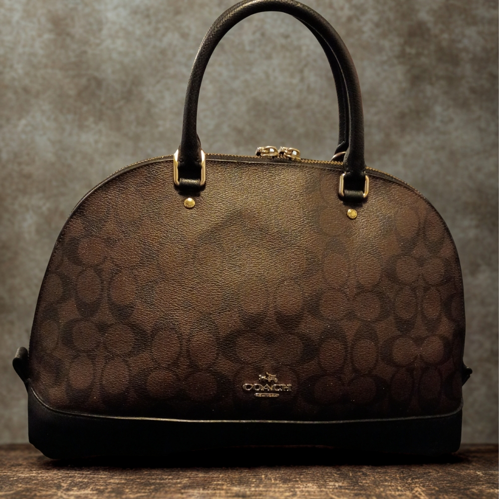 Coach Brown and Black Satchel with Signature Monogram